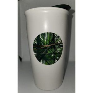 Starbucks 2014 White Ceramic Green Gold Dot Coffee Tea Traveler Tumbler with Lid